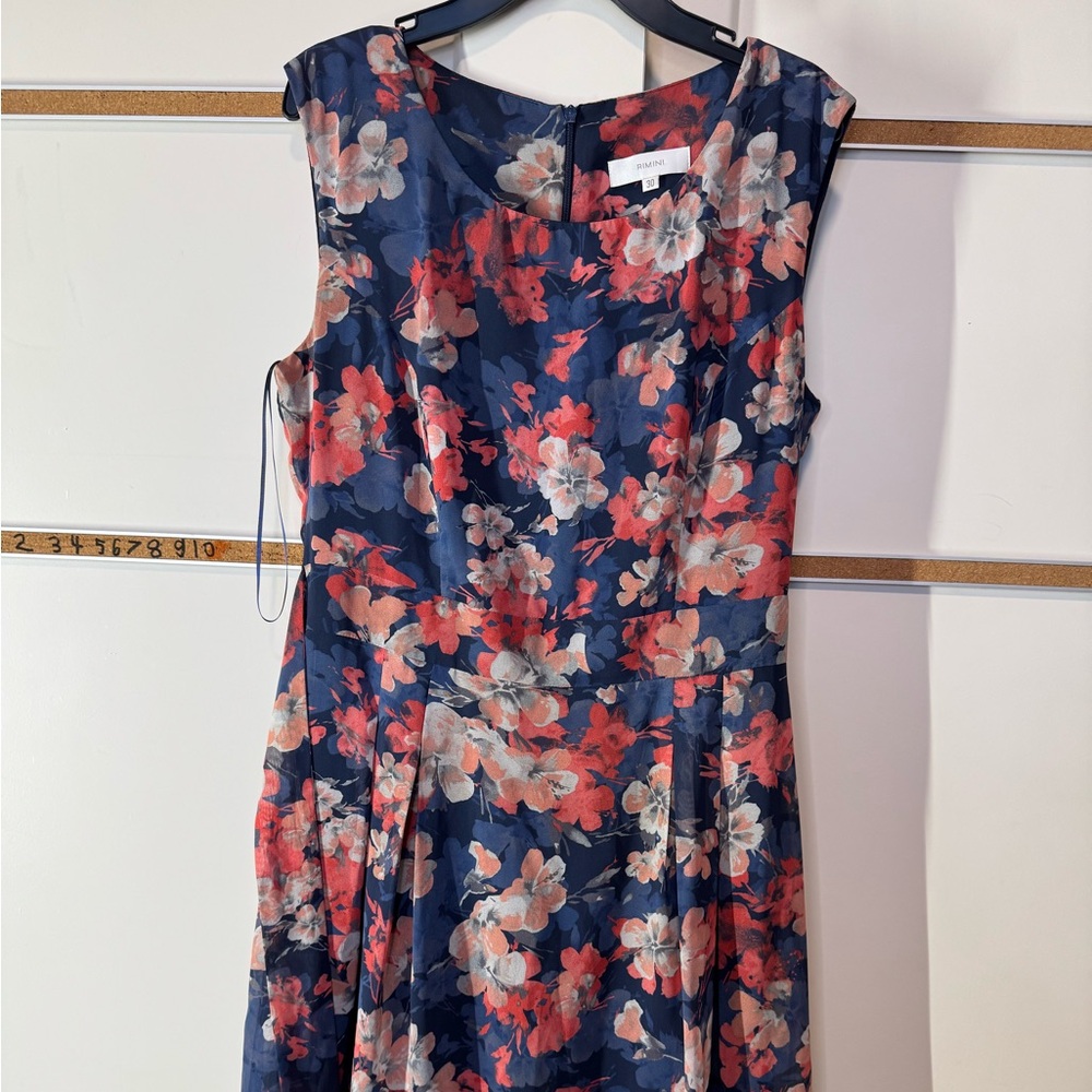 Rimini Navy and Red Floral Midi Dress